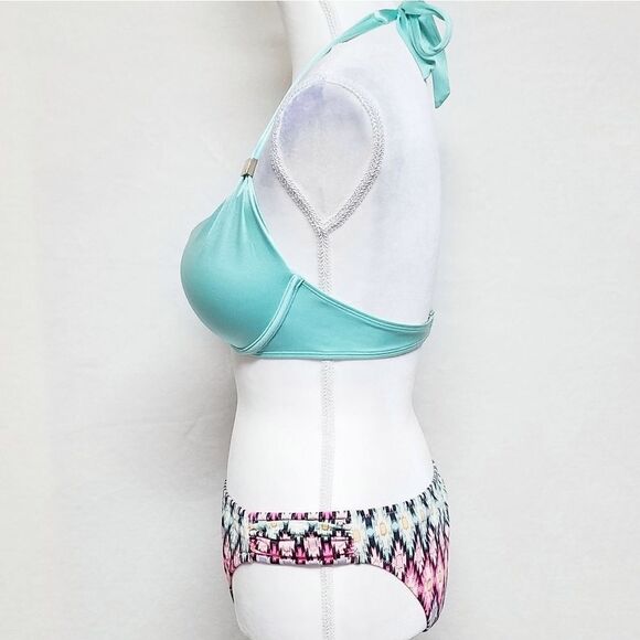 Rare Victoria's Secret Bombshell Aqua Top The Knockout Diamond Print Bikini - Picture 7 of 16